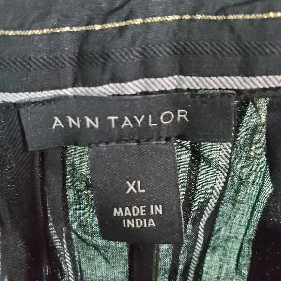 Ann Taylor Black Metallic Stripe Flutter Sleeve Tie Neck Blouse Size XL - Picture 3 of 6